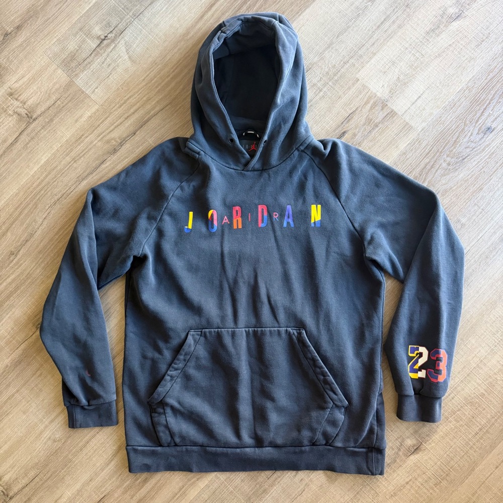 Jordan Brand Mens Multi-Color Graphic Pullover Hoodie Black Size Large 23 Logo